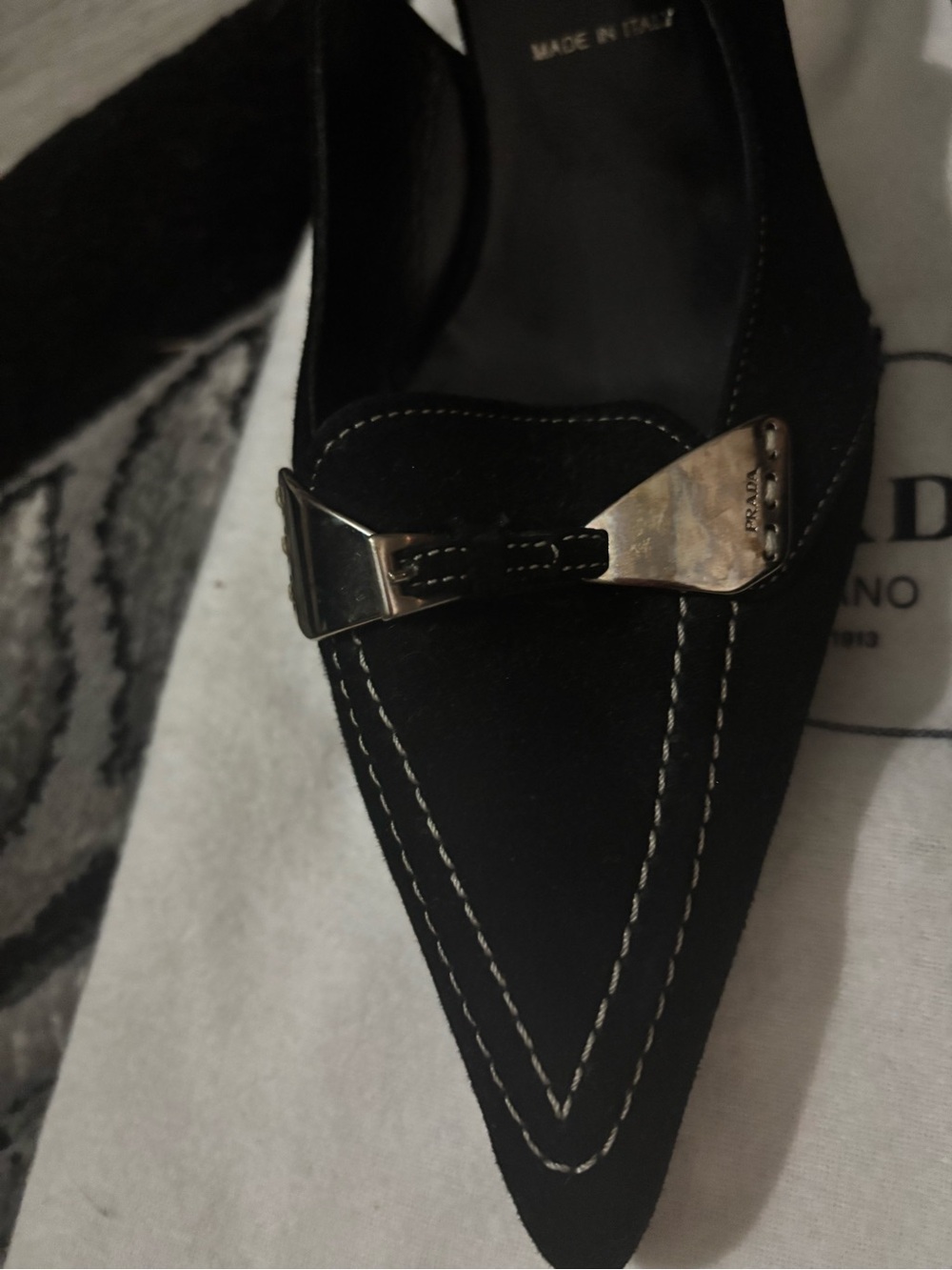 Vintage Prada Black Slingback Kitten Heels Contrast Stitch IT 38 - Picture 8 of 14